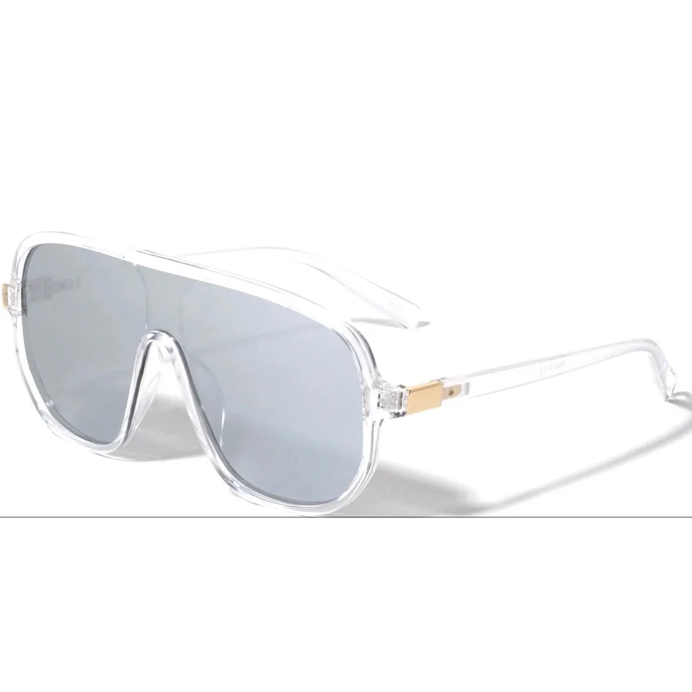 Oversized Shield Sunglasses Women Clear Frame Mirrored‎ Lenses Modern Female New